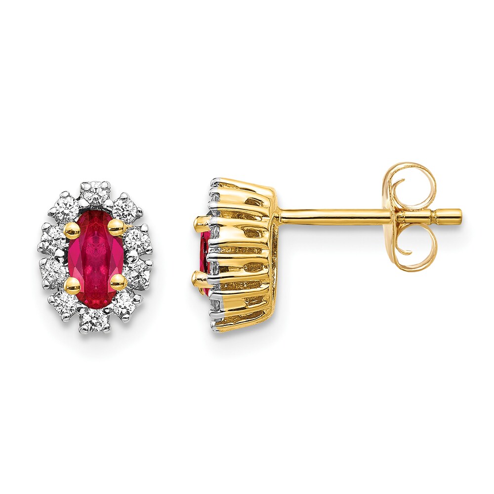Natural Ruby Stud Earrings 1/5 ct tw Diamonds 14K Yellow Gold puLwOKYb