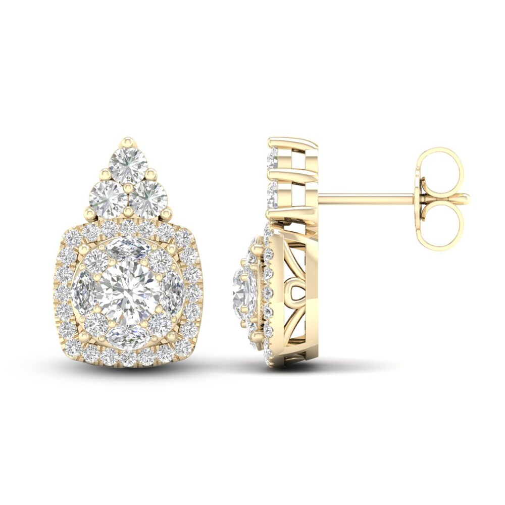 Diamond Stud Earrings 1-1/2 ct tw Round/Marquise 14K Yellow Gold pwFTLhrO