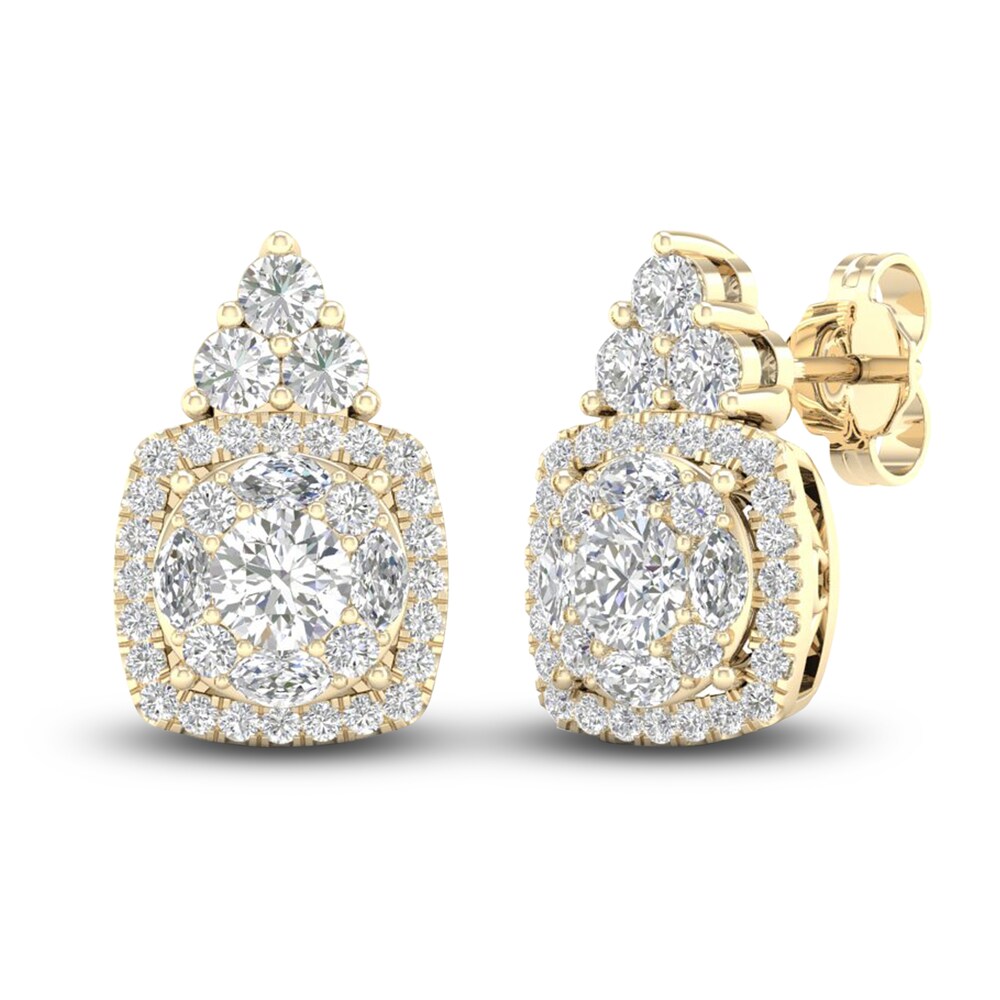 Diamond Stud Earrings 1-1/2 ct tw Round/Marquise 14K Yellow Gold pwFTLhrO