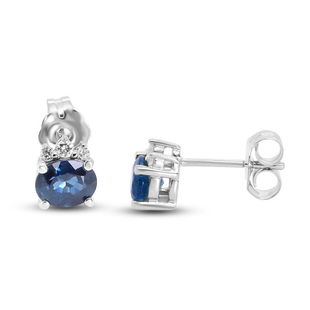 Natural Blue Sapphire Stud Earrings 1/20 ct tw Diamonds 14K White Gold qYKGXLas Natural Blue Sapphire Stud Earrings 1/20 ct tw Diamonds 14K White Gold qYKGXLas