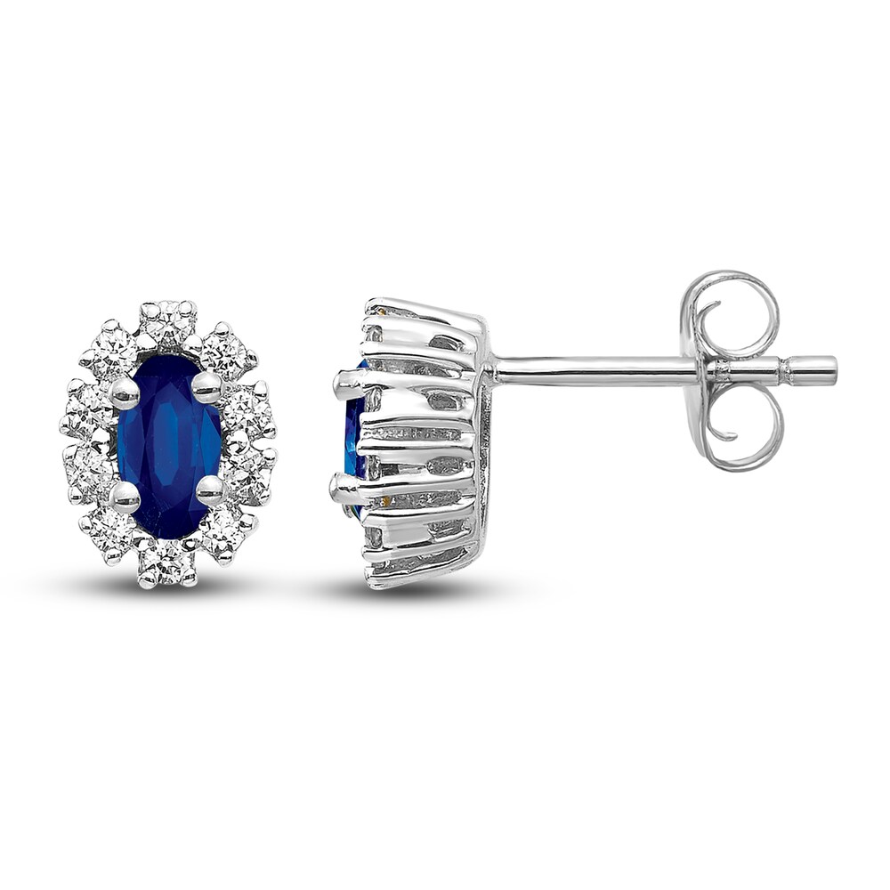 Natural Blue Sapphire Stud Earrings 1/5 ct tw Diamonds 14K White Gold qkoIcd1s Natural Blue Sapphire Stud Earrings 1/5 ct tw Diamonds 14K White Gold qkoIcd1s