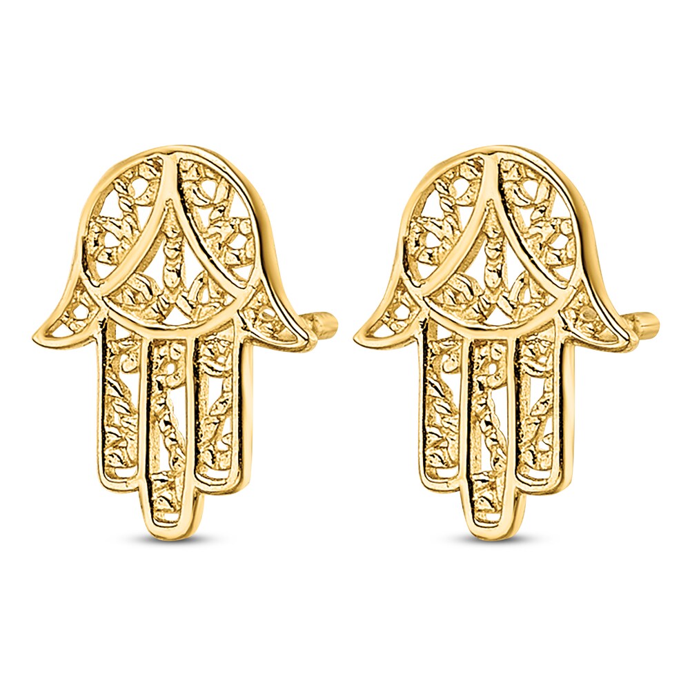Hamsa Stud Earrings 14K Yellow Gold rXlsi90m