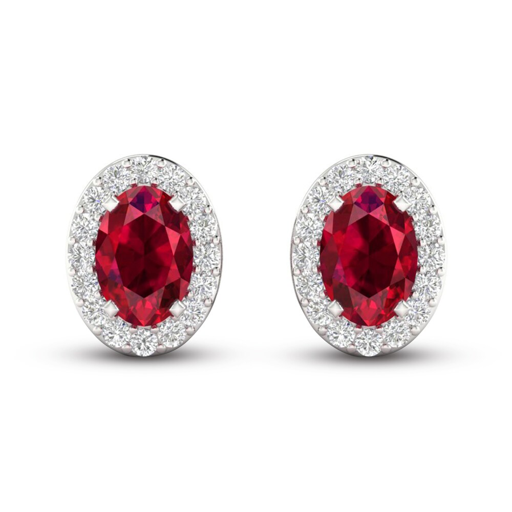 Lab-Created Ruby & Lab-Created White Sapphire Stud Earrings 10K White Gold s8it9tWj