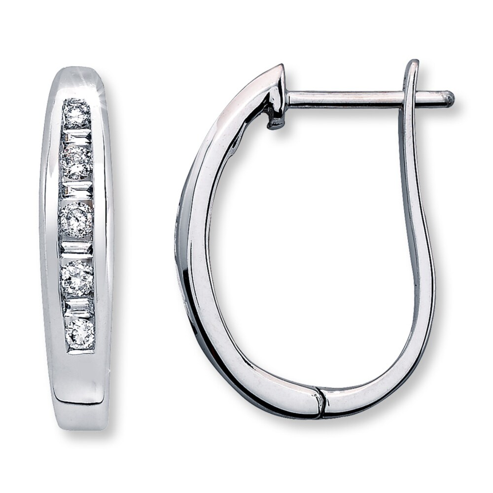Diamond Hoop Earrings 1/4 ct tw Round/Baguette 10K White Gold sauAP2VD Diamond Hoop Earrings 1/4 ct tw Round/Baguette 10K White Gold sauAP2VD