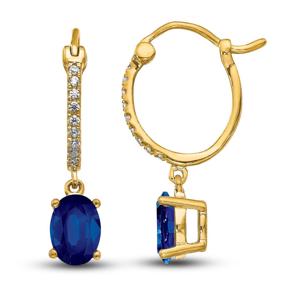 Natural Blue Sapphire Dangle Earrings 1/10 ct tw Diamonds 14K Yellow Gold sd89z4IQ Natural Blue Sapphire Dangle Earrings 1/10 ct tw Diamonds 14K Yellow Gold sd89z4IQ