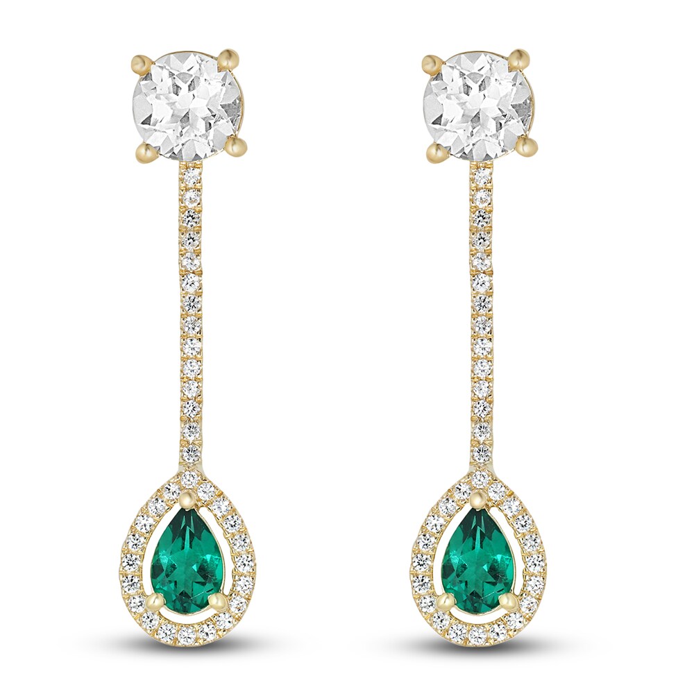 Lab-Created Emerald & Lab-Created White Sapphire Dangle Earrings 10K Yellow Gold st8a15KR Lab-Created Emerald & Lab-Created White Sapphire Dangle Earrings 10K Yellow Gold st8a15KR