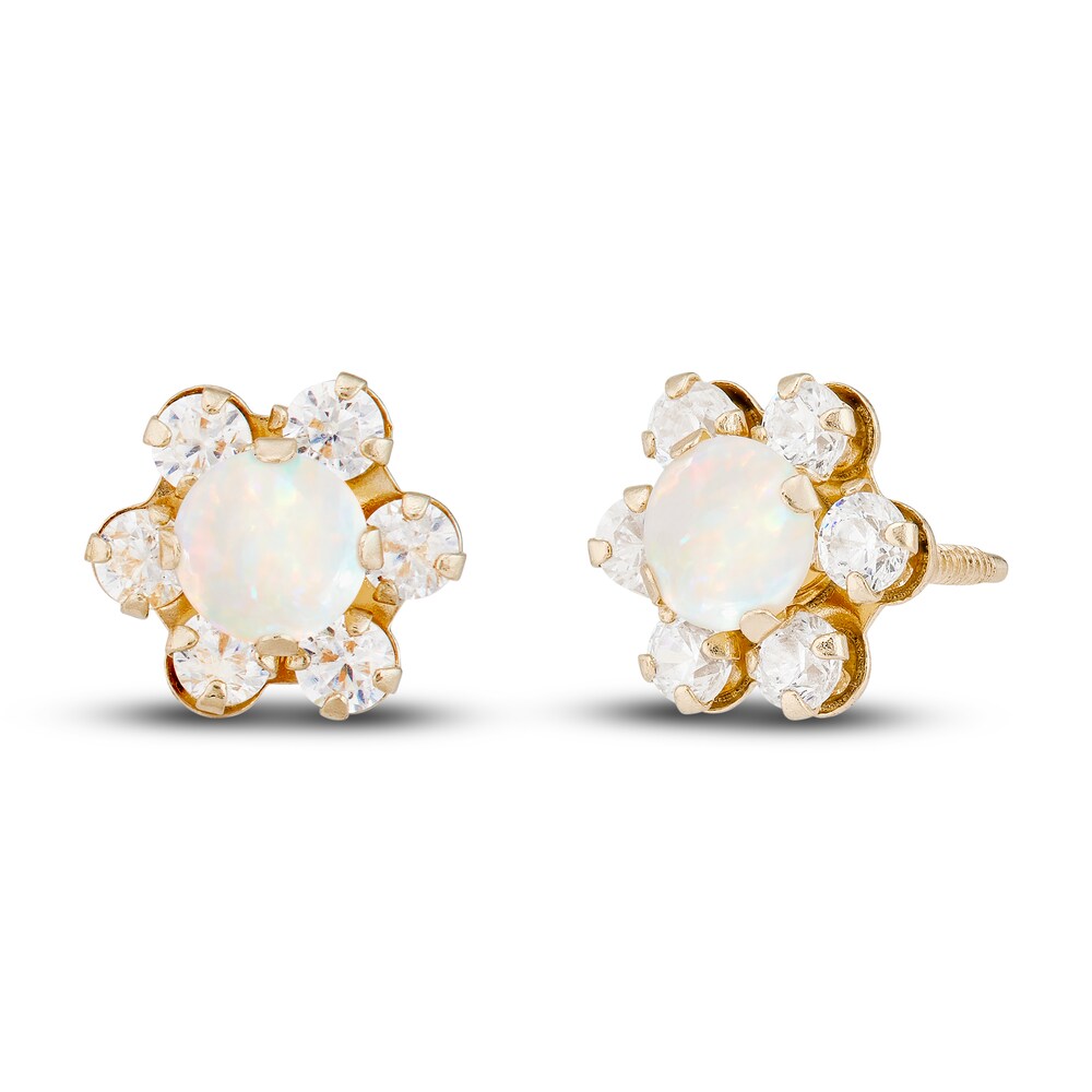 Natural Opal & Natural White Topaz Flower Stud Earrings 14K Yellow Gold sw9zft3L Natural Opal & Natural White Topaz Flower Stud Earrings 14K Yellow Gold sw9zft3L