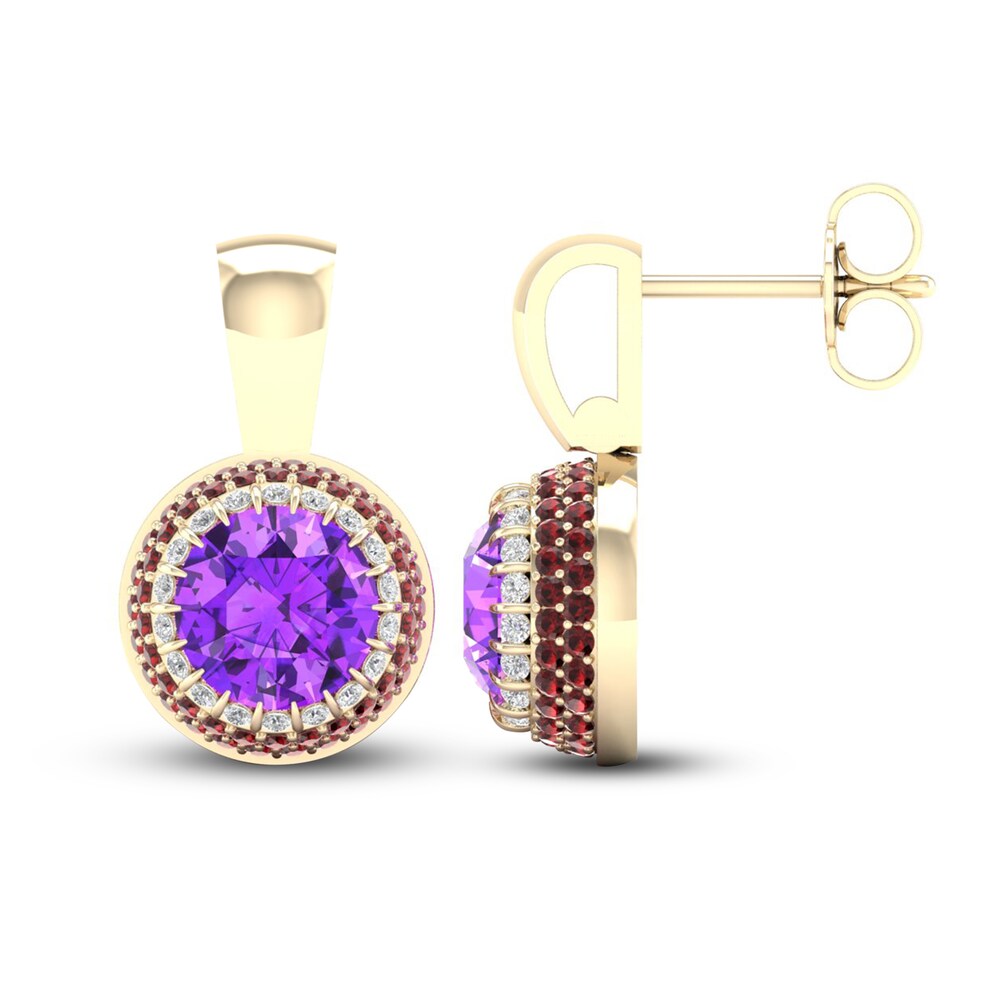 Natural Amethyst & Natural Garnet Earrings 1/5 ct tw Diamonds 14K Yellow Gold t8IOvAzU