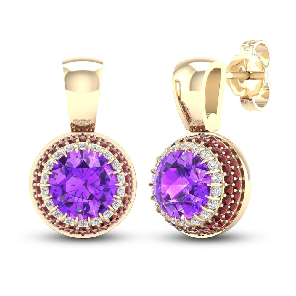 Natural Amethyst & Natural Garnet Earrings 1/5 ct tw Diamonds 14K Yellow Gold t8IOvAzU