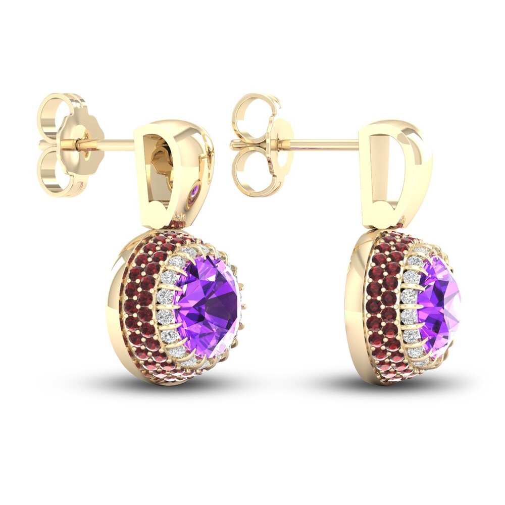 Natural Amethyst & Natural Garnet Earrings 1/5 ct tw Diamonds 14K Yellow Gold t8IOvAzU