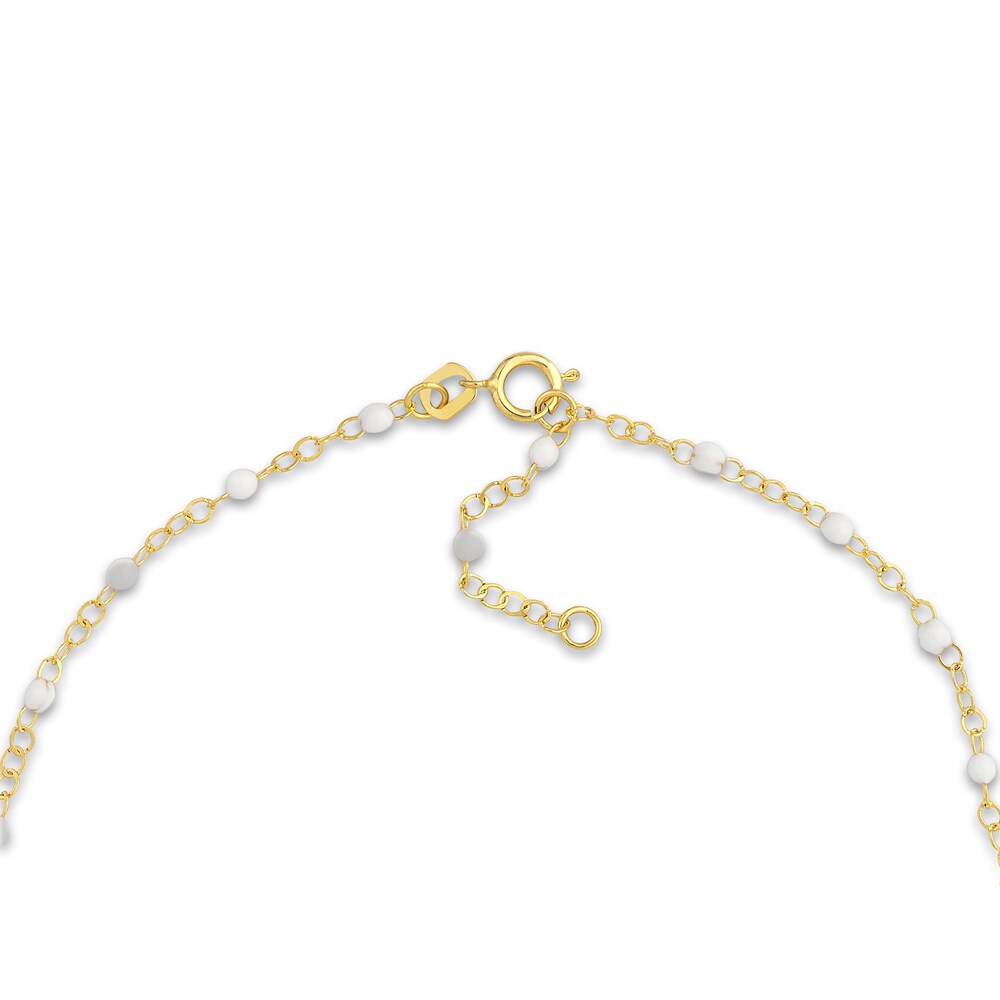 Bead Bracelet White Enamel 14K Yellow Gold 7.5\" tNlue4AG Bead Bracelet White Enamel 14K Yellow Gold 7.5\" tNlue4AG