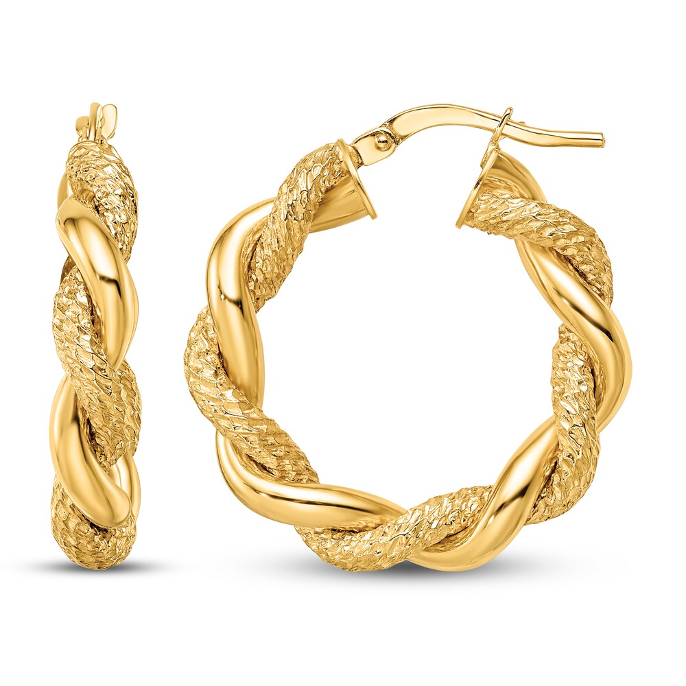 Diamond cut Twisted Hoop Earrings 14K Yellow Gold tOAYdOGu Diamond cut Twisted Hoop Earrings 14K Yellow Gold tOAYdOGu