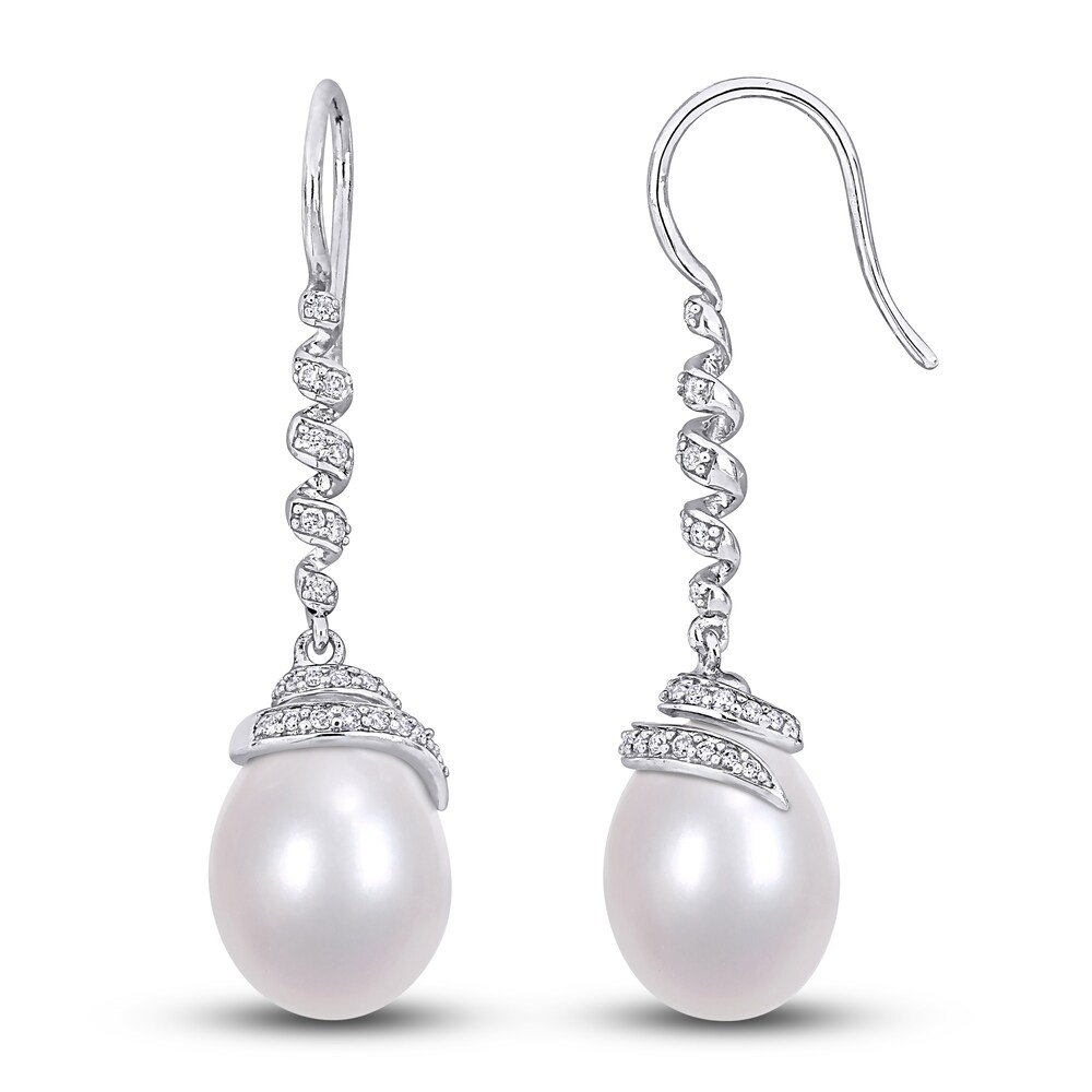 Cultured Freshwater Pearl Earrings 1/4 ct tw Diamonds 14K White Gold tUDXBfTJ Cultured Freshwater Pearl Earrings 1/4 ct tw Diamonds 14K White Gold tUDXBfTJ