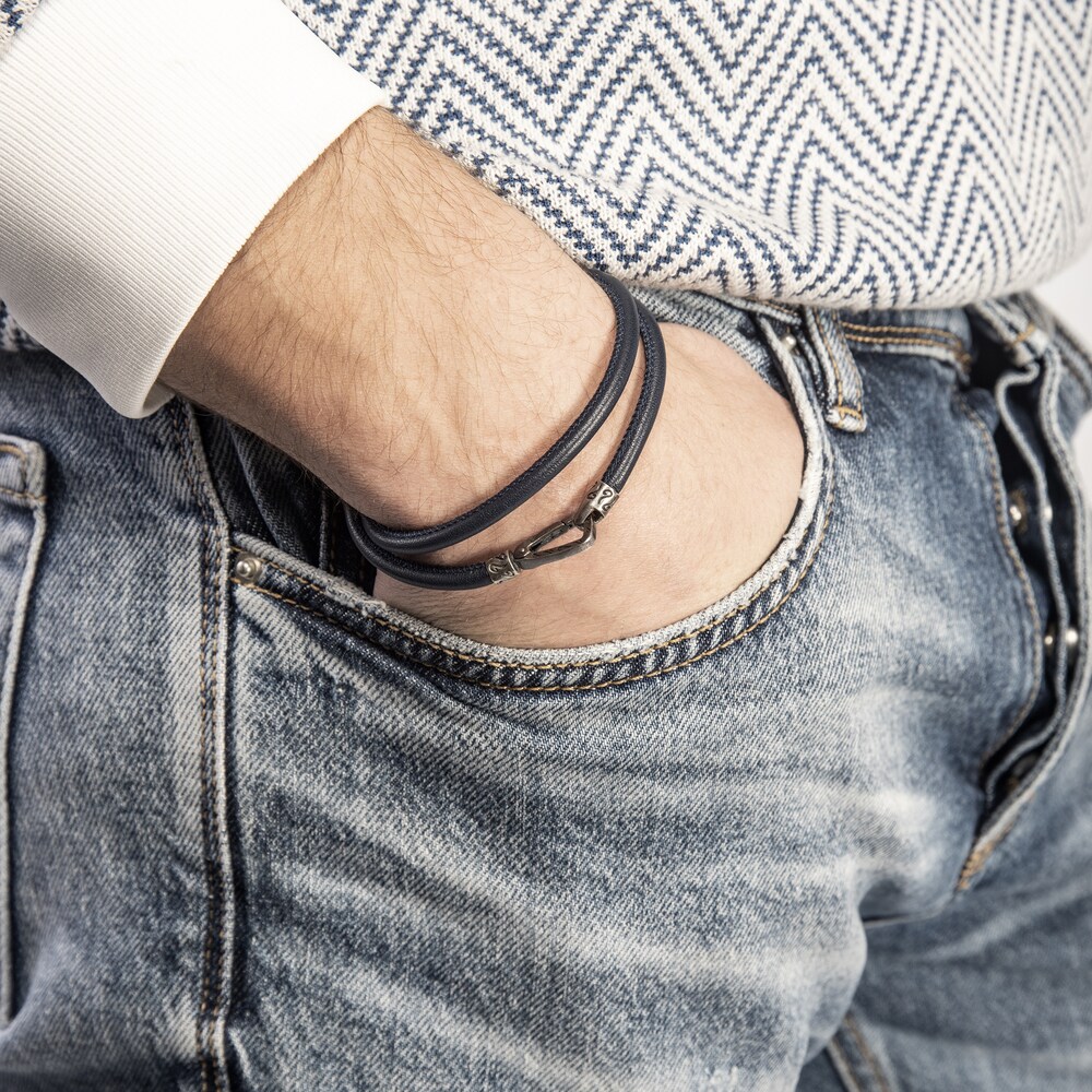 Marco Dal Maso Men\'s Smooth Blue Leather Double Wrap Bracelet Sterling Silver 16\" taVqHmIR Marco Dal Maso Men\'s Smooth Blue Leather Double Wrap Bracelet Sterling Silver 16\" taVqHmIR