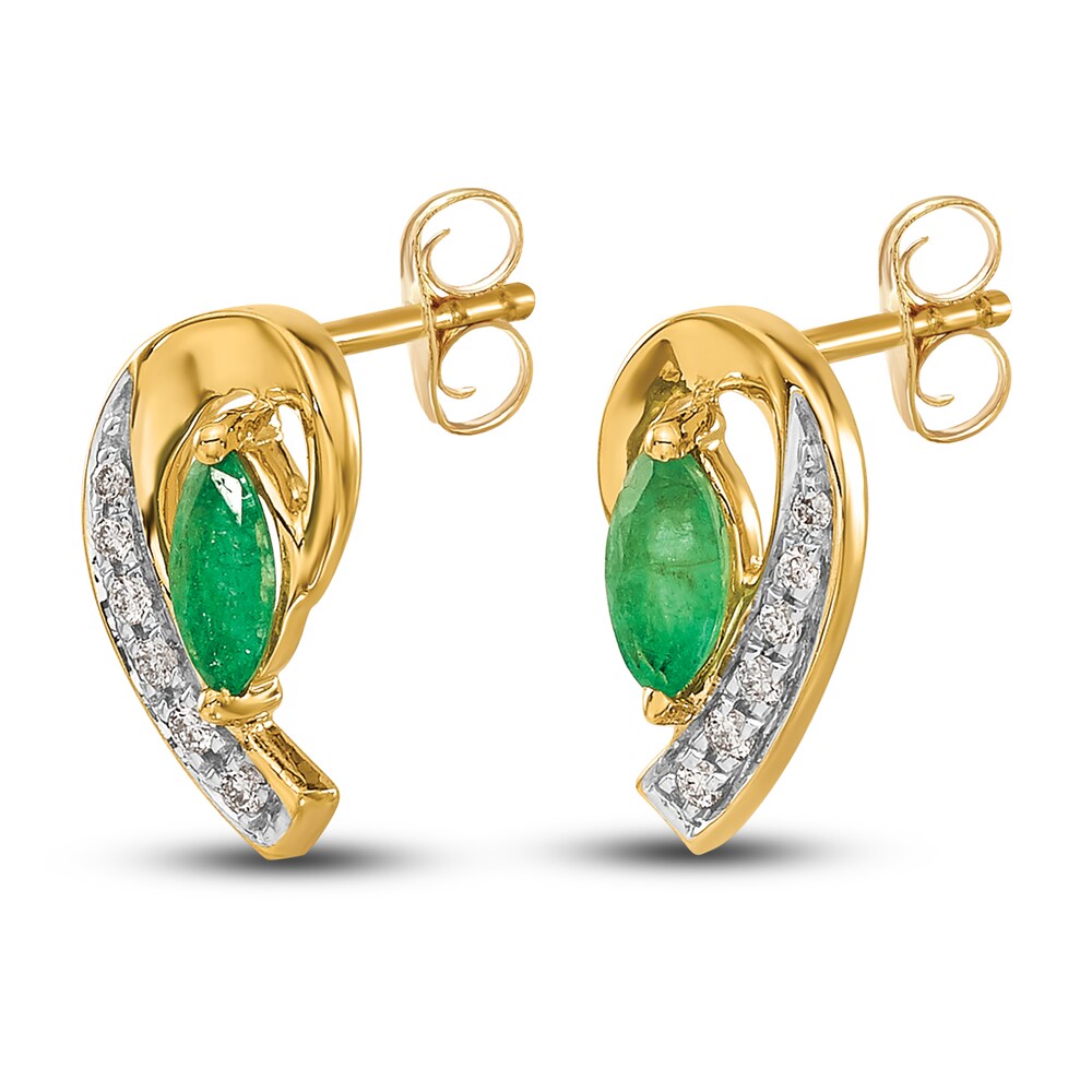 Natural Emerald Earrings 1/20 ct tw Diamonds 14K Yellow Gold tahLkJhG Natural Emerald Earrings 1/20 ct tw Diamonds 14K Yellow Gold tahLkJhG