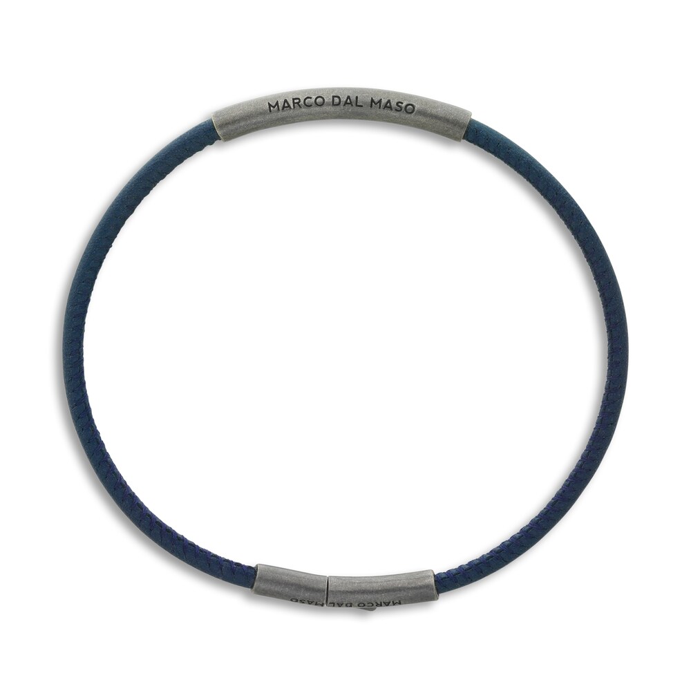 Marco Dal Maso Men\'s Thin Blue Leather Bracelet Sterling Silver 8\" tcsdqAjg Marco Dal Maso Men\'s Thin Blue Leather Bracelet Sterling Silver 8\" tcsdqAjg