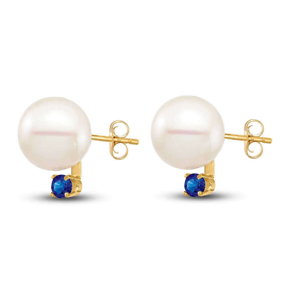 Cultured Freshwater Pearl & Natural Blue Sapphire Stud Earrings 14K Yellow Gold tmtIYcCx Cultured Freshwater Pearl & Natural Blue Sapphire Stud Earrings 14K Yellow Gold tmtIYcCx