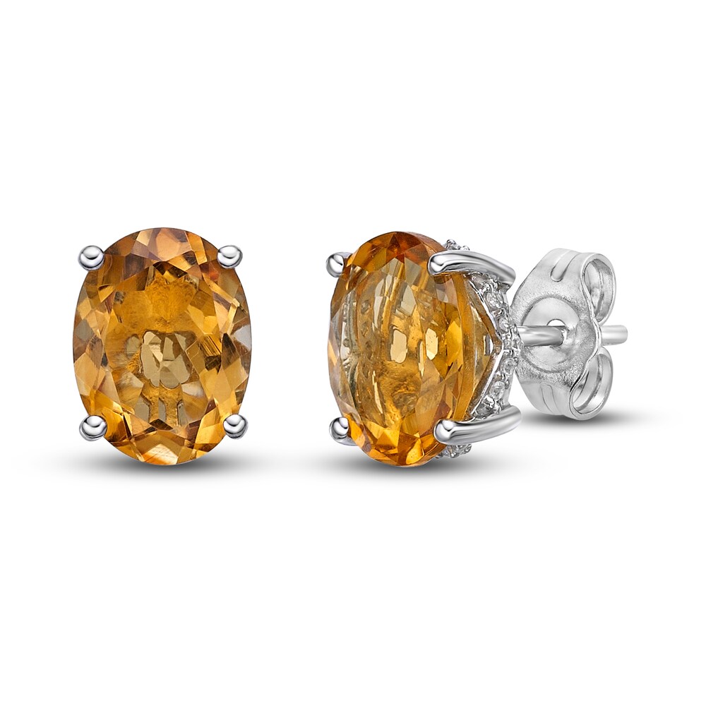 Natural Citrine Stud Earrings 1/8 ct tw Diamonds 10K White Gold ttwXrTTe Natural Citrine Stud Earrings 1/8 ct tw Diamonds 10K White Gold ttwXrTTe
