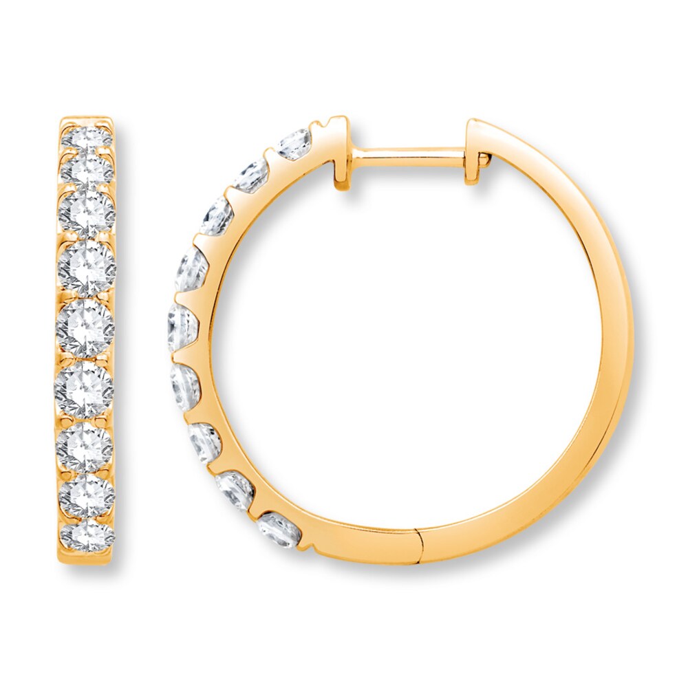 Diamond Hoop Earrings 1-1/2 ct tw Round 14K Yellow Gold u0t4Q6G8 Diamond Hoop Earrings 1-1/2 ct tw Round 14K Yellow Gold u0t4Q6G8