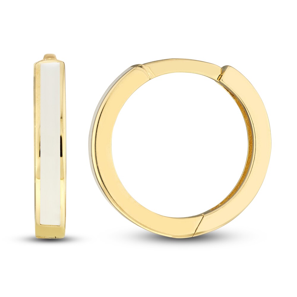 Hoop Earrings White Enamel 14K Yellow Gold uiYWQSPk