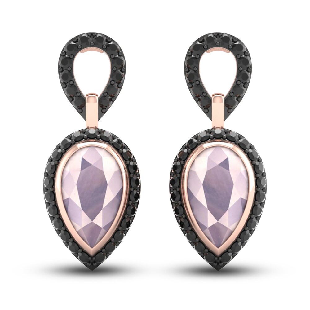 Black Diamond & Natural Pink Quartz Dangle Earrings 1/2 ct tw Round 10K Rose Gold vV3e1t1e