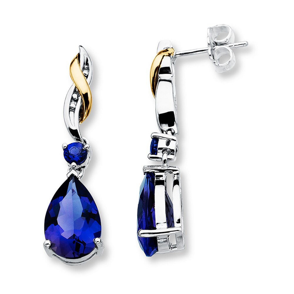 Lab-Created Sapphire Earrings Sterling Silver/10K Gold vjFlCR78 Lab-Created Sapphire Earrings Sterling Silver/10K Gold vjFlCR78