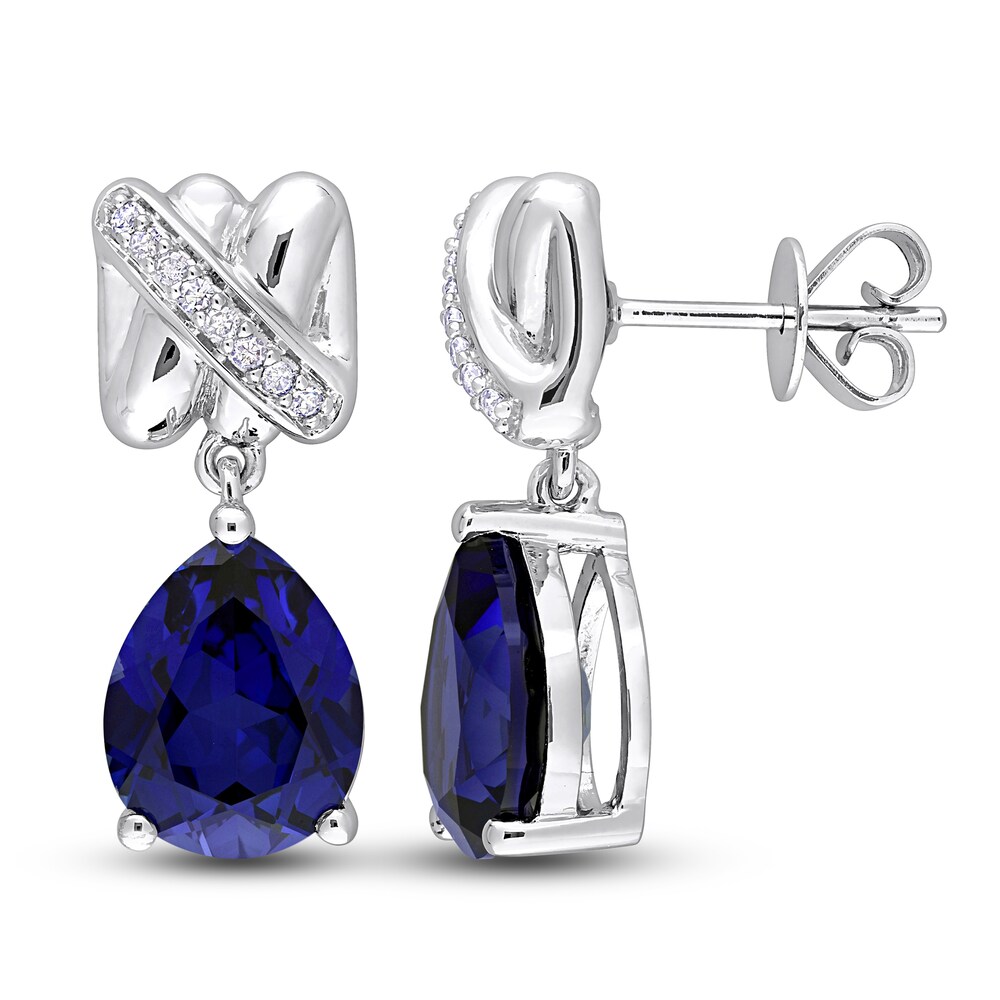 Lab-Created Blue Sapphire Earrings 1/15 ct tw Diamonds 14K White Gold vsr1VZHg Lab-Created Blue Sapphire Earrings 1/15 ct tw Diamonds 14K White Gold vsr1VZHg