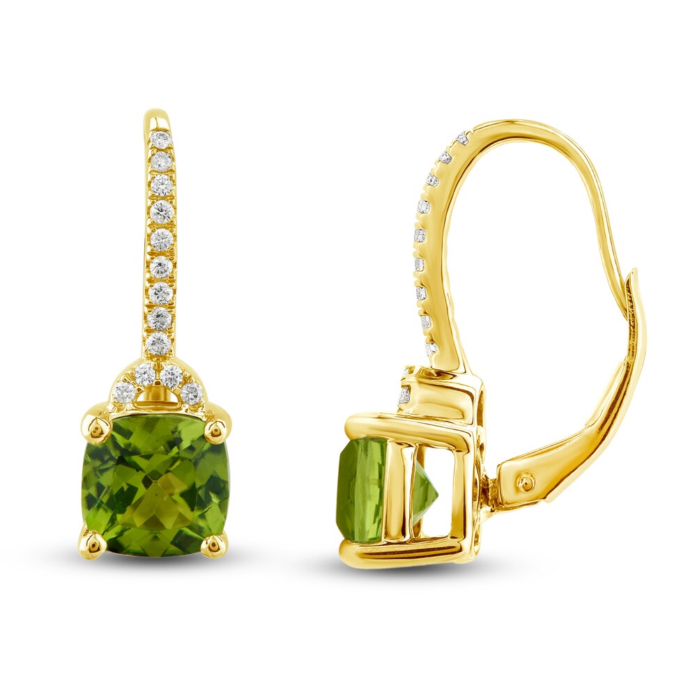 Natural Peridot Drop Earrings 1/6 ct tw Diamonds 10K Yellow Gold w4AvGEjm Natural Peridot Drop Earrings 1/6 ct tw Diamonds 10K Yellow Gold w4AvGEjm