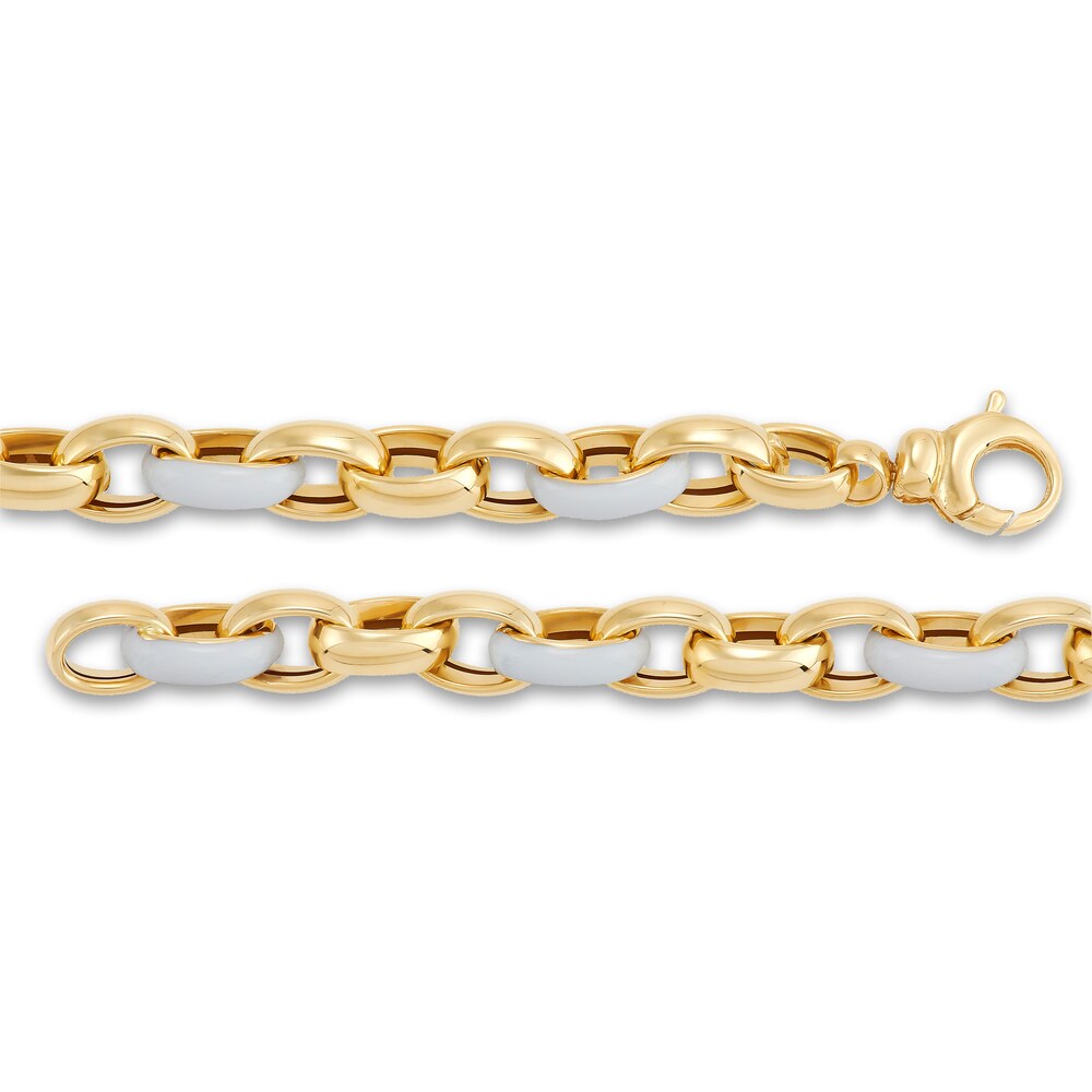 Italia D\'Oro Oval Link Bracelet White Enamel 14K Yellow Gold 7.5\" wD675HbI Italia D\'Oro Oval Link Bracelet White Enamel 14K Yellow Gold 7.5\" wD675HbI
