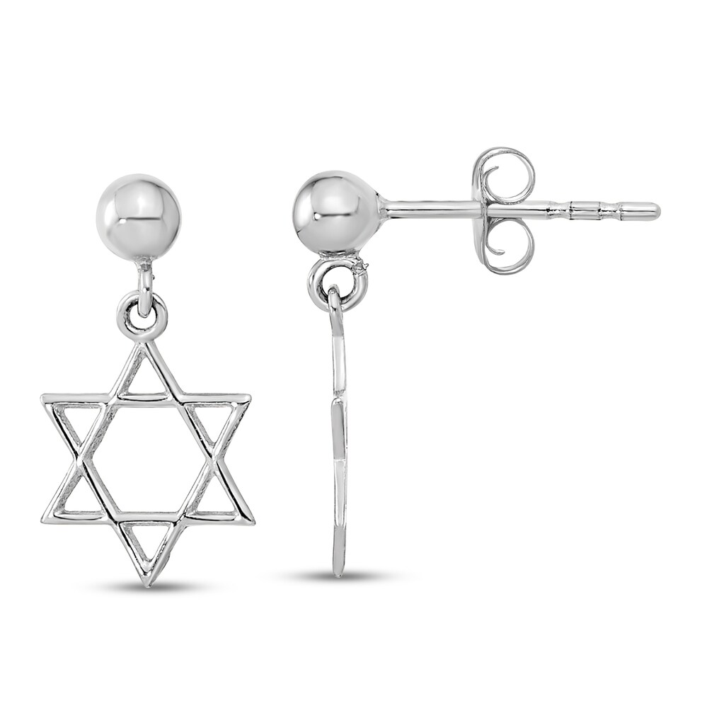 Star of David Dangle Earrings 14K White Gold wFEn4SWG Star of David Dangle Earrings 14K White Gold wFEn4SWG