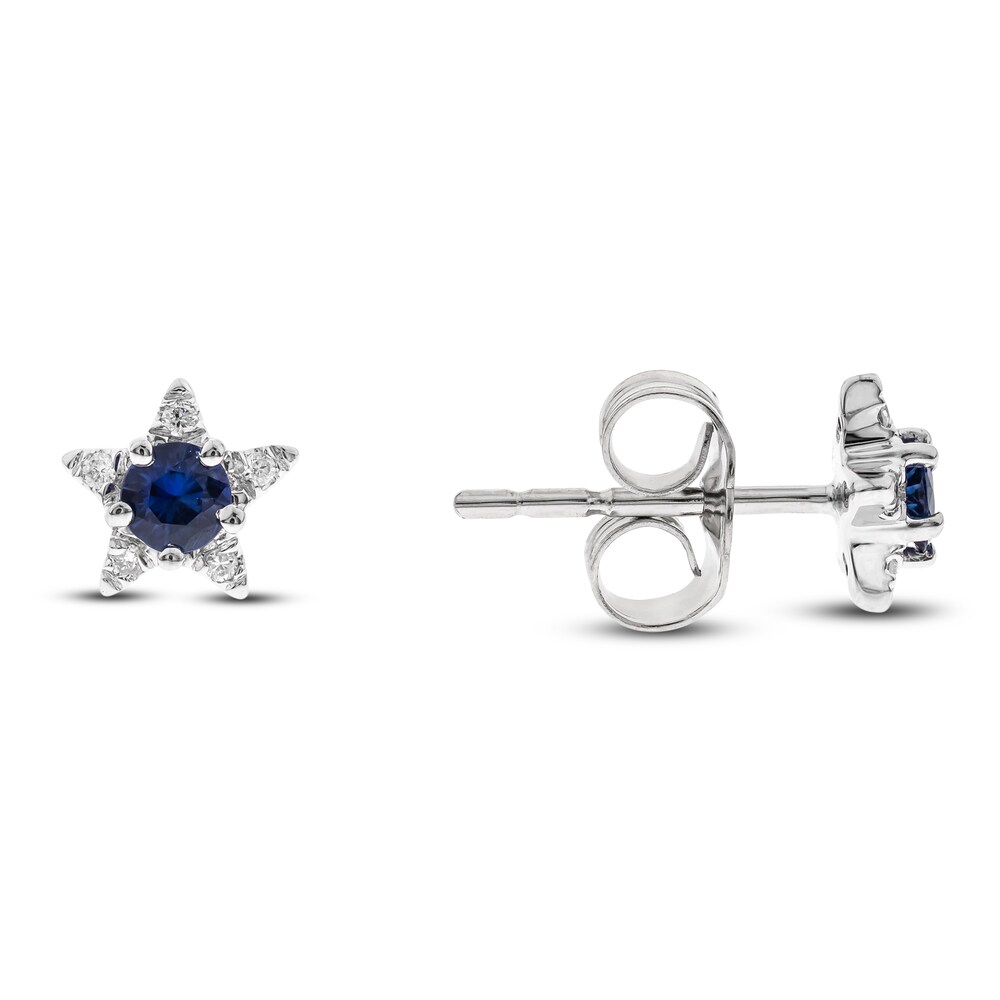 Natural Blue Sapphire Star Stud Earrings 1/20 ct tw Diamonds 14K White Gold wfSVxjGh Natural Blue Sapphire Star Stud Earrings 1/20 ct tw Diamonds 14K White Gold wfSVxjGh