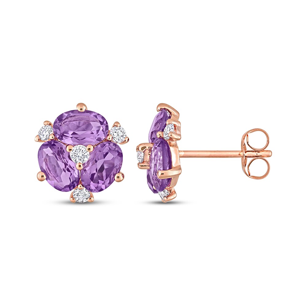 Natural Amethyst Stud Earrings 1/4 ct tw Diamonds 14K Rose Gold wiItd9Tl Natural Amethyst Stud Earrings 1/4 ct tw Diamonds 14K Rose Gold wiItd9Tl