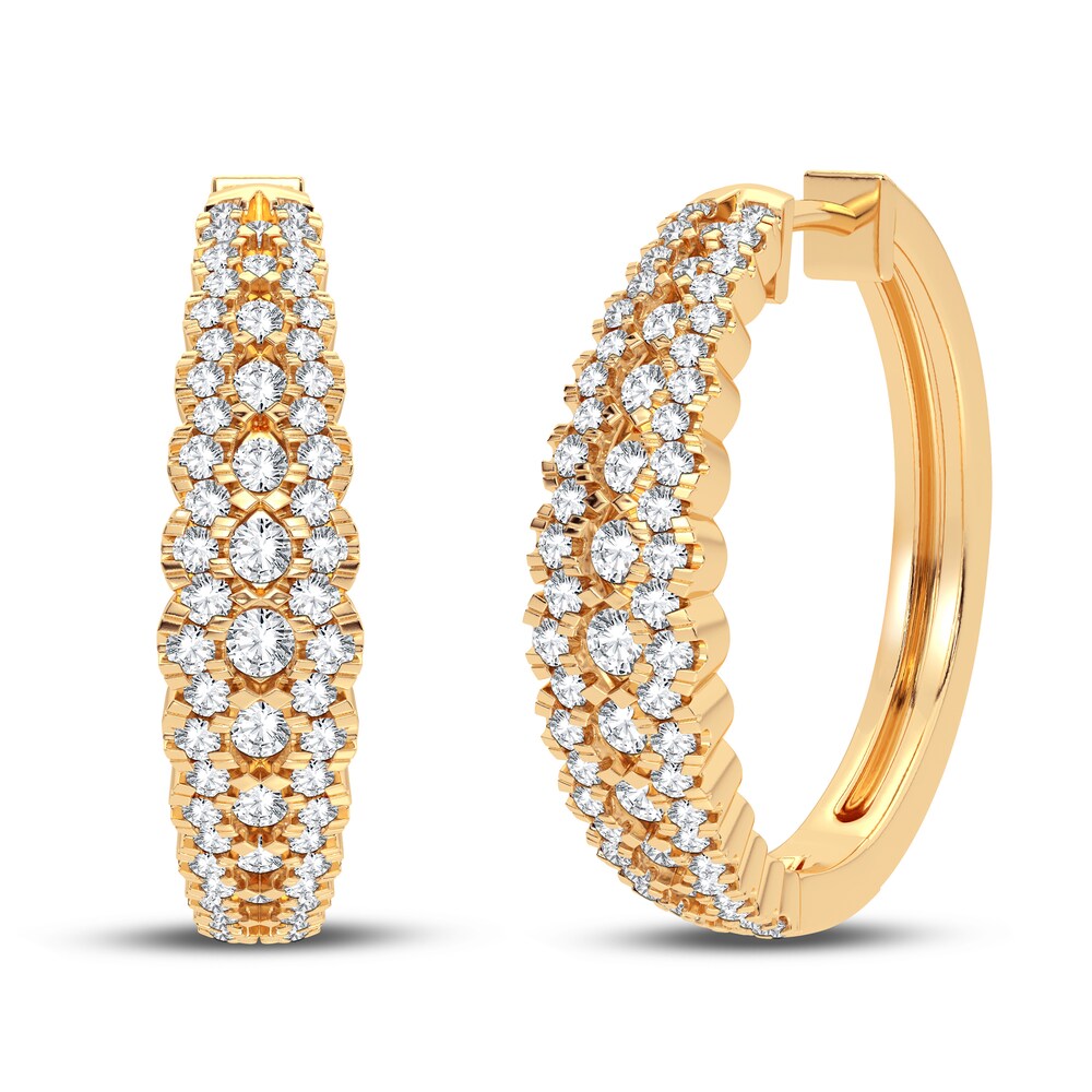 Diamond Hoop Earrings 1 ct tw Round 14K Yellow Gold wp9Rl5cS