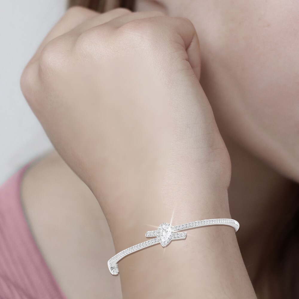 Diamond Bangle Bracelet 1 ct tw Pear/Round 14K White Gold 7.5\" x0I3WILG Diamond Bangle Bracelet 1 ct tw Pear/Round 14K White Gold 7.5\" x0I3WILG
