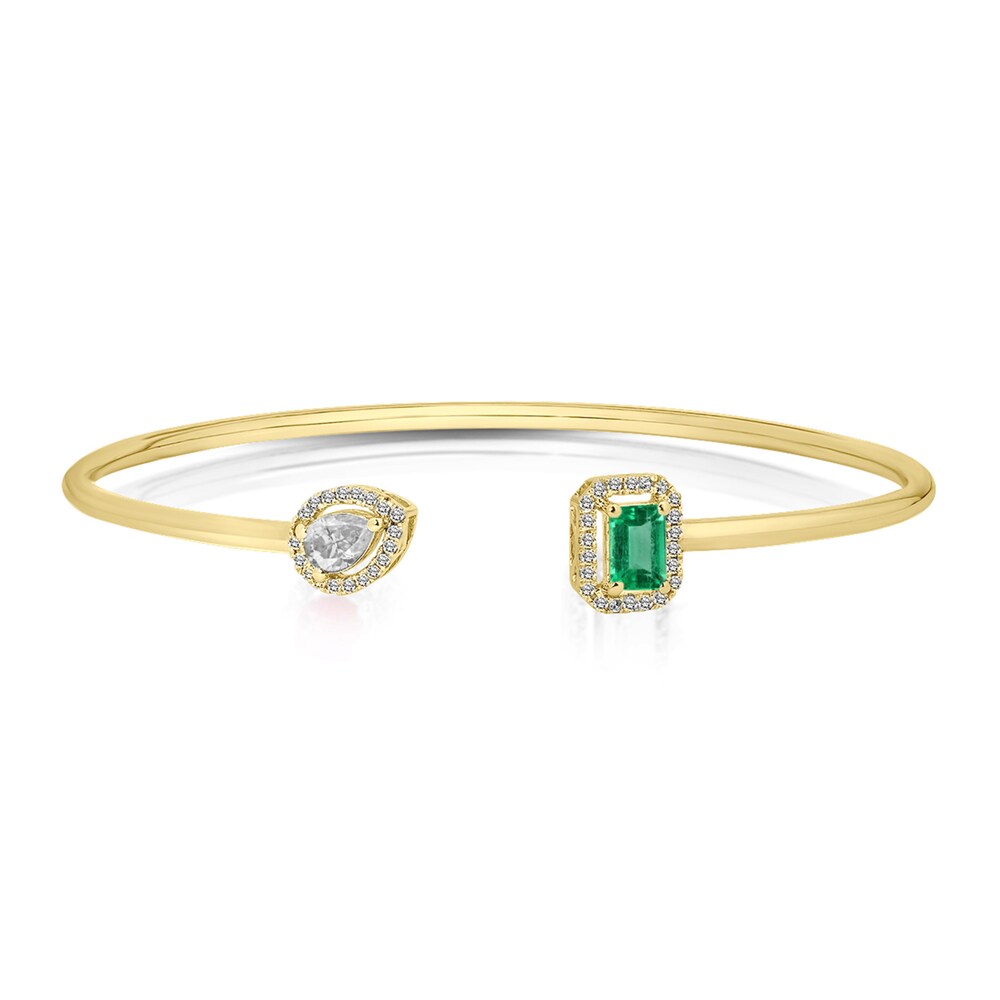 Lab-Created Emerald & Lab-Created White Sapphire Bangle Bracelet 10K Yellow Gold/Stainless Steel x5N1EZeJ Lab-Created Emerald & Lab-Created White Sapphire Bangle Bracelet 10K Yellow Gold/Stainless Steel x5N1EZeJ