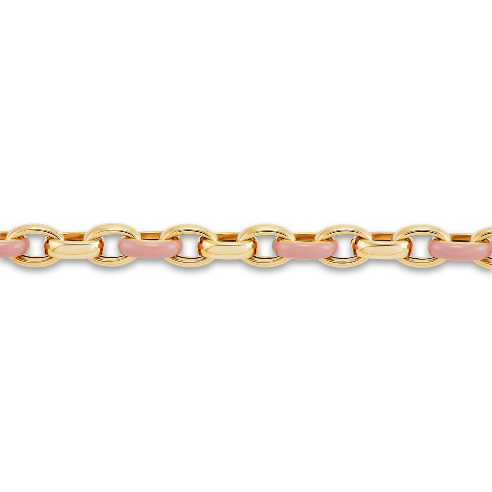 Italia D\'Oro Oval Link Bracelet Pink Enamel 14K Yellow Gold 7.5\" xoPzCklm Italia D\'Oro Oval Link Bracelet Pink Enamel 14K Yellow Gold 7.5\" xoPzCklm