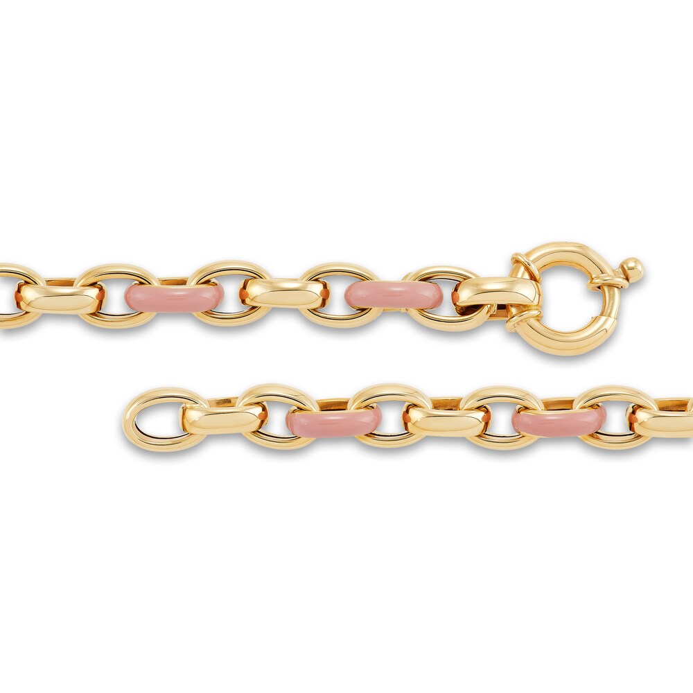 Italia D\'Oro Oval Link Bracelet Pink Enamel 14K Yellow Gold 7.5\" xoPzCklm Italia D\'Oro Oval Link Bracelet Pink Enamel 14K Yellow Gold 7.5\" xoPzCklm