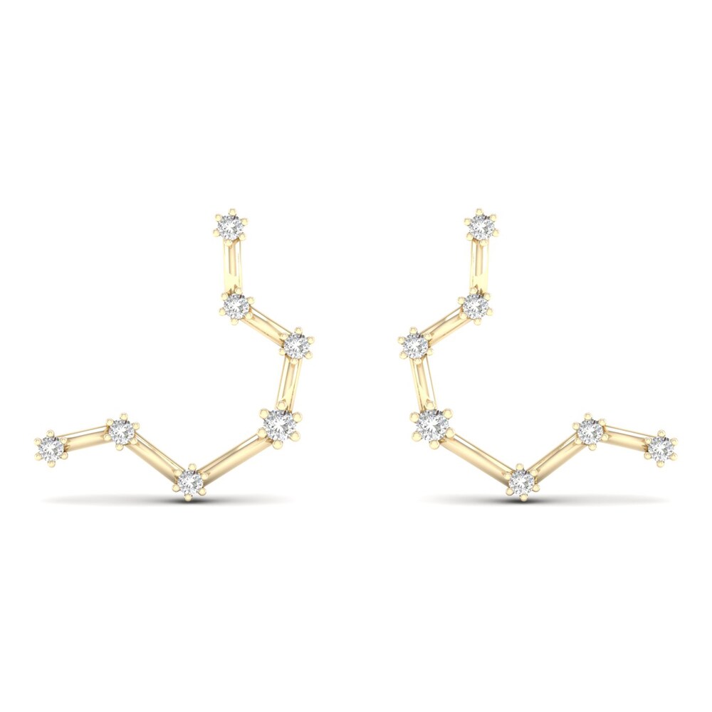Diamond Aquarius Constellation Earrings 1/8 ct tw Round 14K Yellow Gold xtyYD98O
