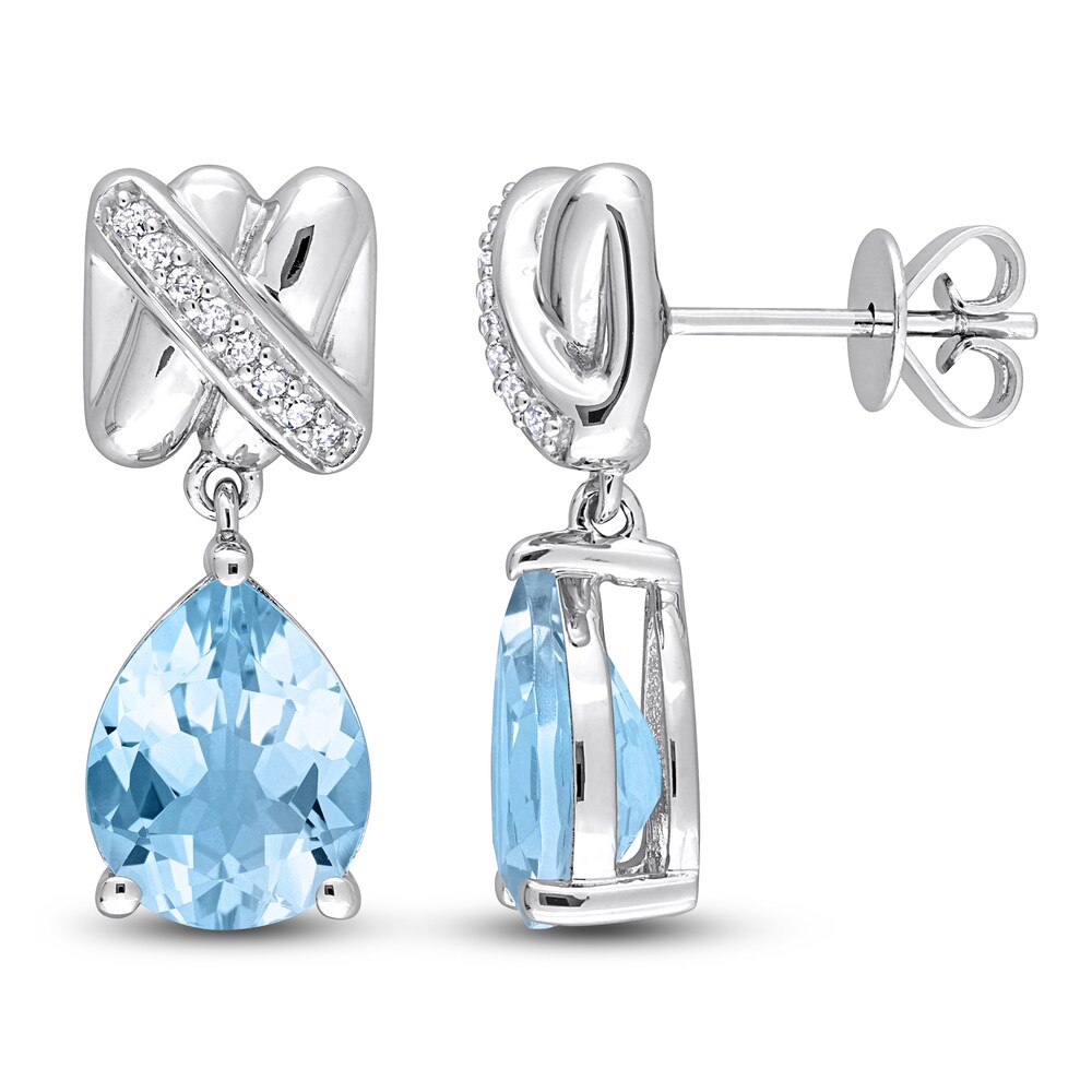 Natural Blue Topaz Earrings 1/15 ct tw Diamonds 14K White Gold yJ4aFlrl Natural Blue Topaz Earrings 1/15 ct tw Diamonds 14K White Gold yJ4aFlrl