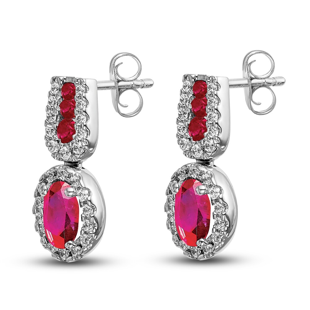 Natural Ruby Dangle Earrings 1/3 ct tw Diamonds 14K White Gold yQcZwBYV