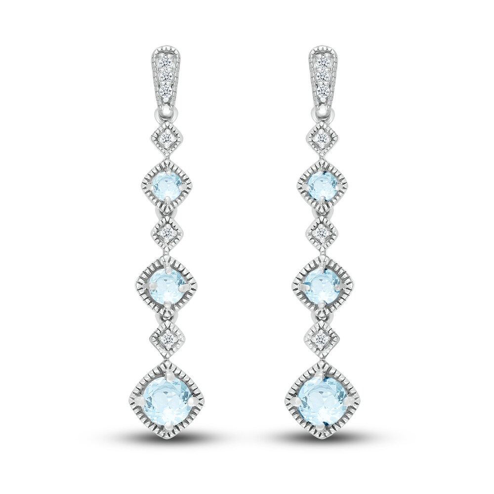 Natural Aquamarine Dangle Earrings 1/20 ct tw Diamonds Sterling Silver yaanDjOC Natural Aquamarine Dangle Earrings 1/20 ct tw Diamonds Sterling Silver yaanDjOC