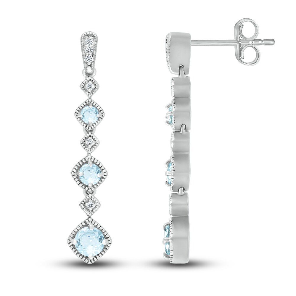 Natural Aquamarine Dangle Earrings 1/20 ct tw Diamonds Sterling Silver yaanDjOC Natural Aquamarine Dangle Earrings 1/20 ct tw Diamonds Sterling Silver yaanDjOC