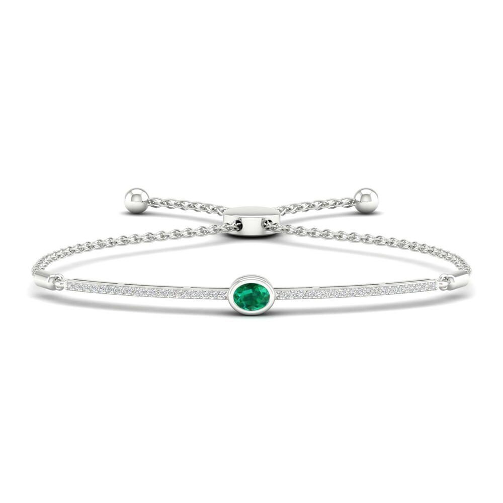 Natural Emerald Bolo Bracelet 1/6 ct tw Diamonds 10K White Gold yhfAvbrh Natural Emerald Bolo Bracelet 1/6 ct tw Diamonds 10K White Gold yhfAvbrh