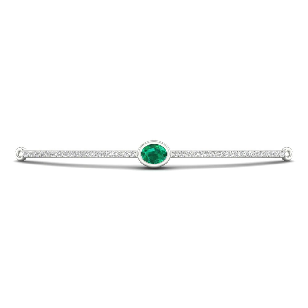 Natural Emerald Bolo Bracelet 1/6 ct tw Diamonds 10K White Gold yhfAvbrh