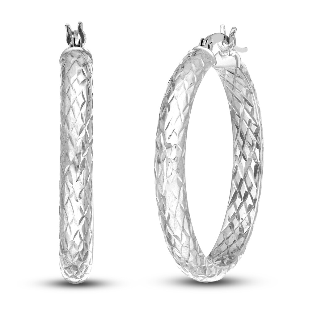 Diamond-Cut In/Out Hoop Earrings 14K White Gold 30mm yssfUbwk Diamond-Cut In/Out Hoop Earrings 14K White Gold 30mm yssfUbwk