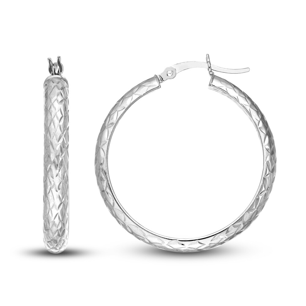 Diamond-Cut In/Out Hoop Earrings 14K White Gold 30mm yssfUbwk Diamond-Cut In/Out Hoop Earrings 14K White Gold 30mm yssfUbwk