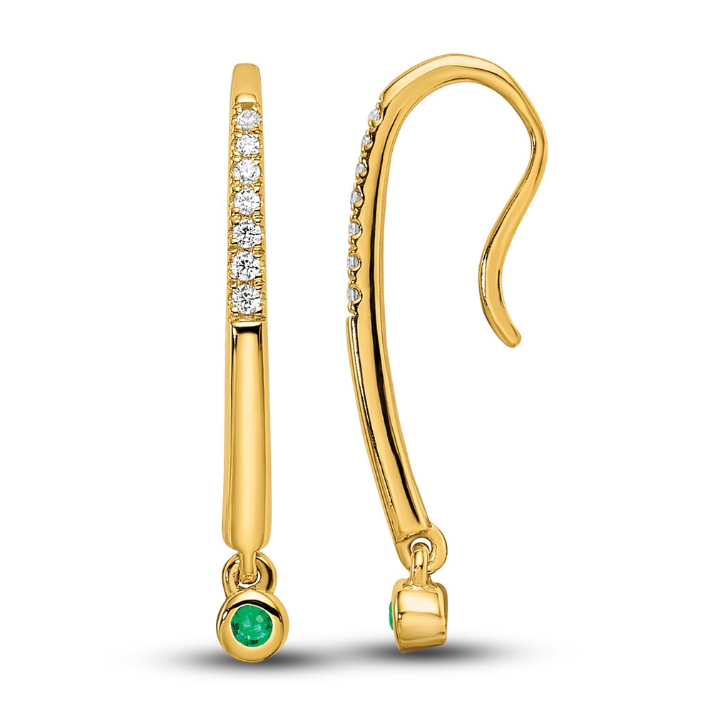 Natural Emerald Drop Earrings 1/20 ct tw Diamonds 14K Yellow Gold zgBSZ4sA