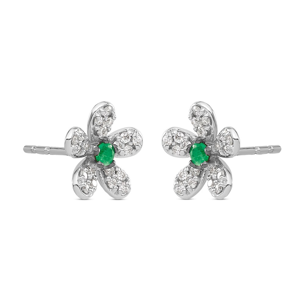 Natural Emerald Stud Earrings 1/6 ct tw Diamonds Round 14K White Gold zgIk1X5W Natural Emerald Stud Earrings 1/6 ct tw Diamonds Round 14K White Gold zgIk1X5W