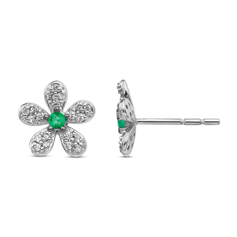 Natural Emerald Stud Earrings 1/6 ct tw Diamonds Round 14K White Gold zgIk1X5W Natural Emerald Stud Earrings 1/6 ct tw Diamonds Round 14K White Gold zgIk1X5W