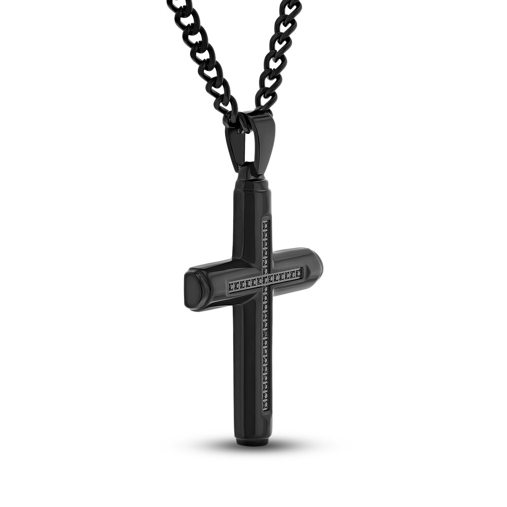 Black Diamond Cross Necklace 1/6 ct tw Round Black Stainless Steel 24\" 1KOny6VP Black Diamond Cross Necklace 1/6 ct tw Round Black Stainless Steel 24\" 1KOny6VP